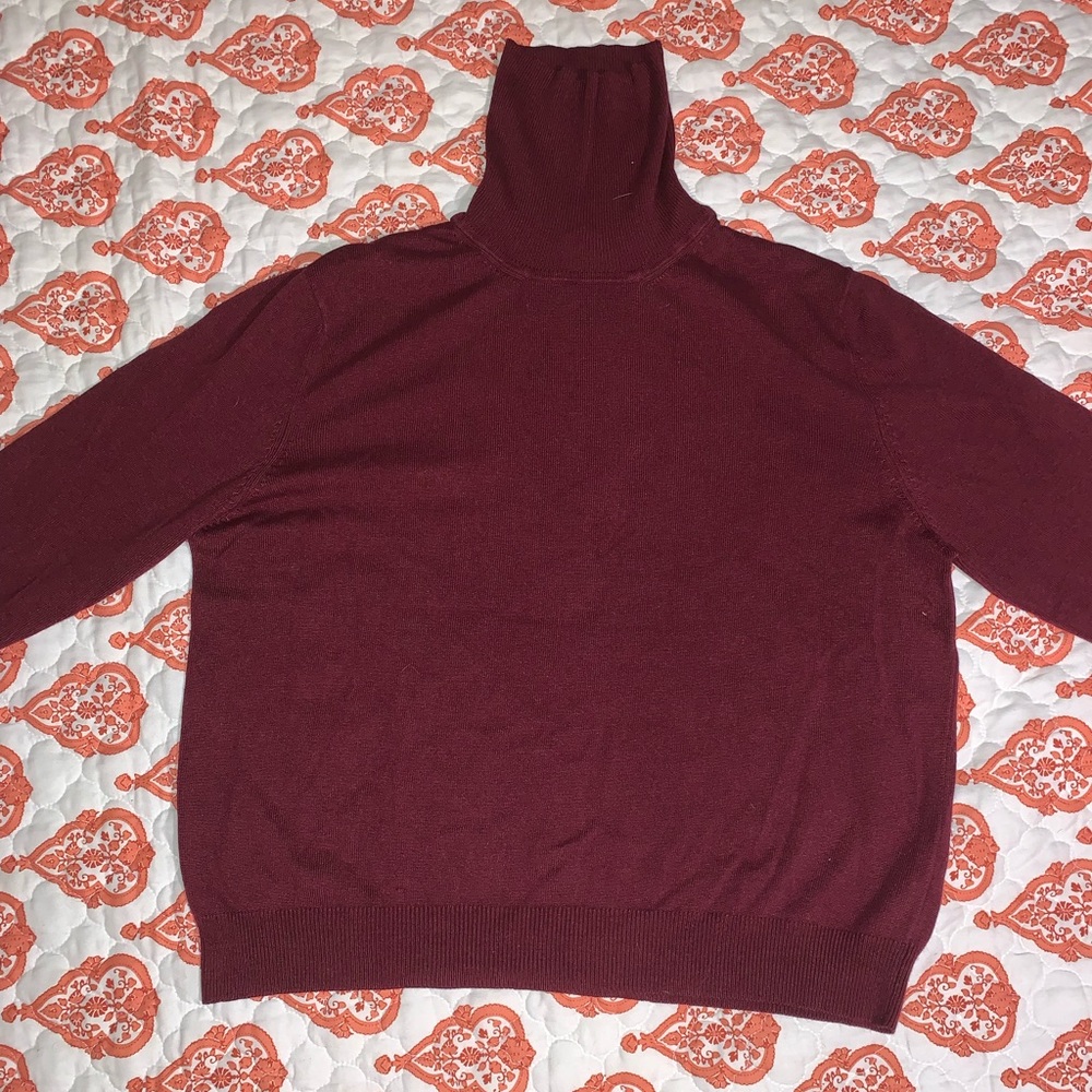 A long sleeve burgundy turtleneck.